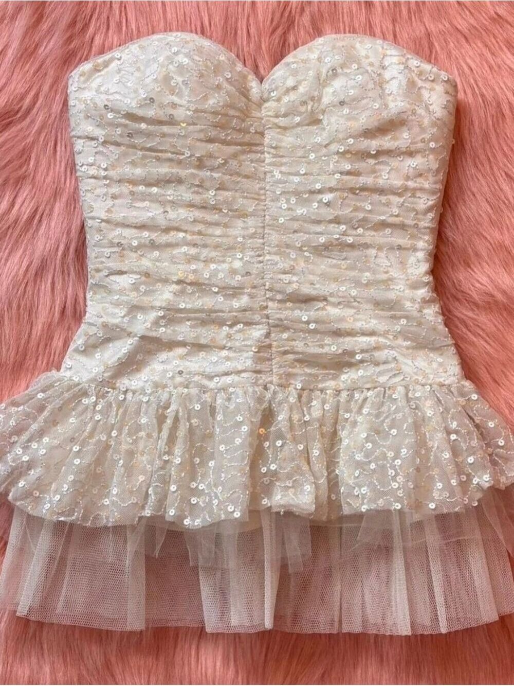 Betsey Johnson Ivory Sequin Bustier Strapless Corset Top
